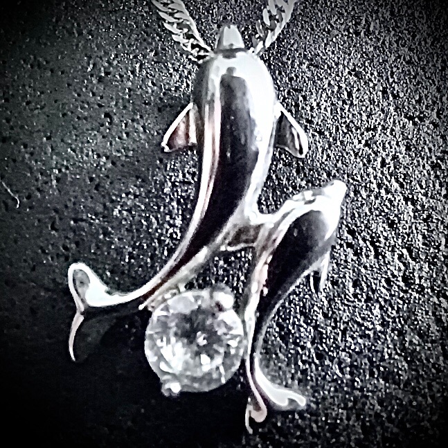 Sterling Silver Double Dolphin Pendant & Charm Necklace